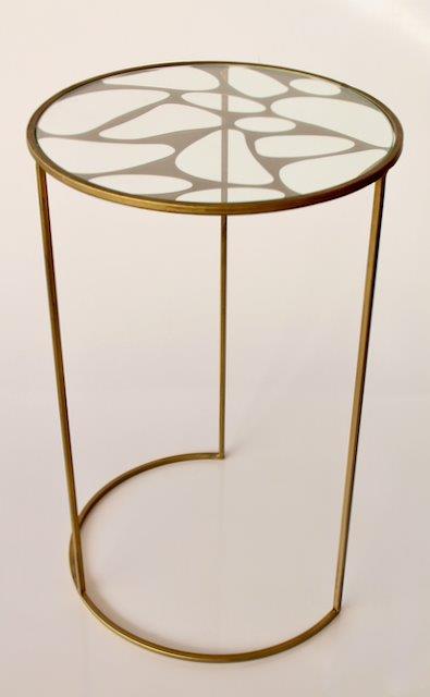 Small Round Gold Cut-Out Metal Glass Top Table